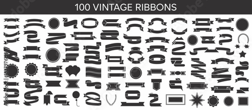 Assortment of 100 Vintage Silhouette Ribbons and Frames Keywords: ribbon, banner, frame, vintage