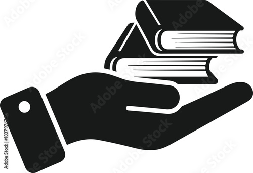 Hand presenting stack of books symbolizing education knowledge and literacy