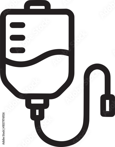 An illustration of an IV bag, symbolic of healthcare and medical treatment. The simple line art emphasizes key elements, conveying essential medical concepts in a clean, graphic style.