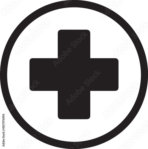 A bold, simple medical cross symbol, offering an instantly recognizable representation of healthcare, health, and medical aid.  
