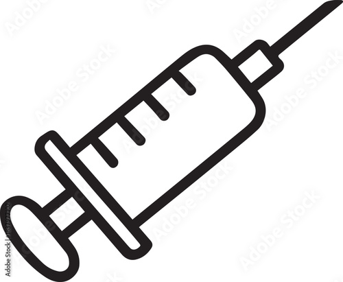 A sterile syringe is isolated with clean simple line. Medical illustration representing injection equipment, symbolizing the medical treatment.