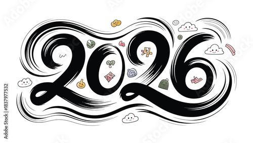 New Year's Eve 2026: The anticipation of new beginning, this illustrated artwork features the year 2026 and surrounding decorative elements.