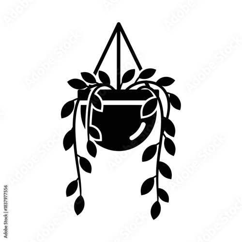 “Hanging Plant Pot Icon – Minimal Botanical Leaf Vector Design”