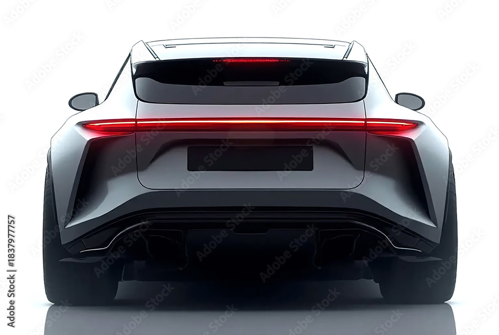 Naklejka premium Futuristic Sports Car Rear View with LED Light Bar on White Background