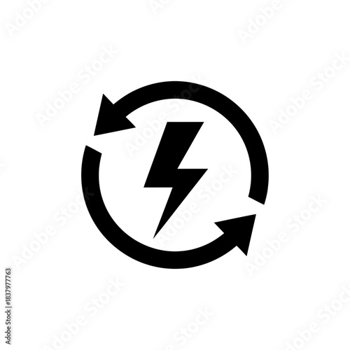 Energy Refresh Icon – Lightning Bolt Circular Arrows Symbol for Power, Recharge & Sustainability Design