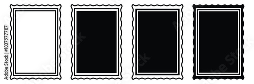 Rectangle photo frame line and solid icon set. Doodle hand drawn frames icon set. Cute wavy border collection. Simple sketch decoration for greeting cards. Retro photo frame. Vector illustration.
