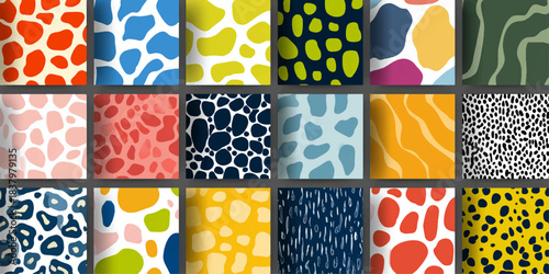 Collection of vibrant and playful abstract animal print patterns for design and decor