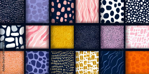 Collection of diverse abstract organic patterns and textures in various colors and styles