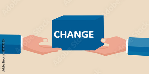 Hands holding a blue box with the word change written on it
