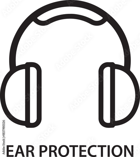 Clean black and white line drawing illustrating the concept of ear protection