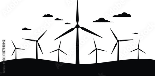 Wind turbine renewable energy vector icon, eco power concept, black solid silhouette, flat clean design isolated.