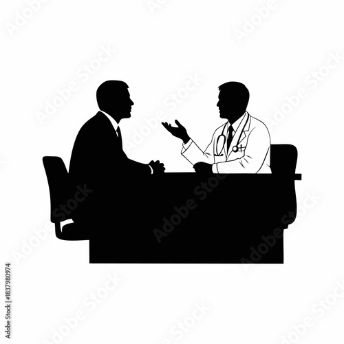 vector silhouette of a patient consulting a doctor with a white background
