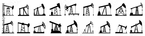 Pump Jack icon vector set. Oil illustration sign. Oil Drilling symbol collection. Oil Pumping logo.