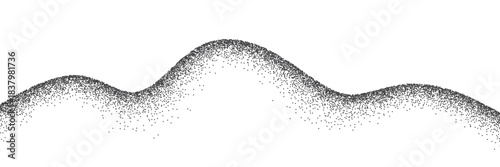 Grain wavy background. Dot stipple wave, black noise dotted line with sand texture and grainy effect. Mountain, dessert, dune, water landscape. Abstract vector illustration.