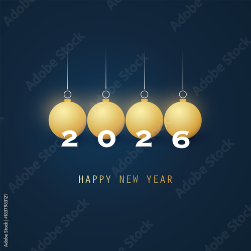 Best Wishes - Dark New Year Card, Cover or Background Design Template with Golden Christmas Balls - 2026