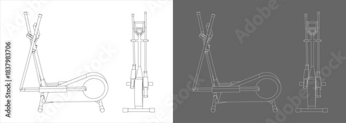 Side and Front View Outline Sketch of Elliptical Machine