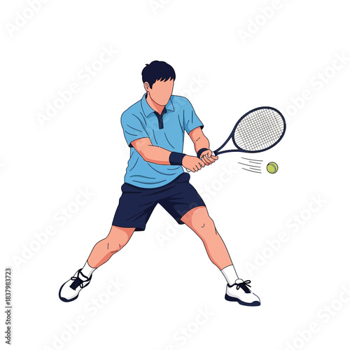 Vector illustration of a male tennis player hitting a forehand shot.
