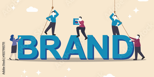 Teamwork pulling the brand upwards illustrating collaborative success and growth