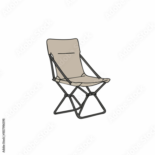 Foldable Camping Chair with Beige Fabric and Black Metal Frame