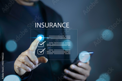 Bild auf Leinwand Digital Insurance Checklist Concept with Businessman Selecting Options on Virtua