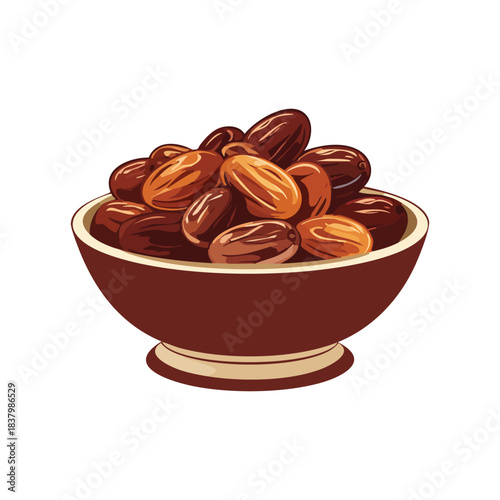  Dates Bowl Natural Sweet Dried Fruit Illustration , Ramadan