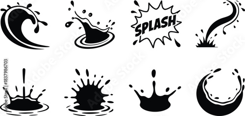 Water Splash Silhouette Vector Icon Set