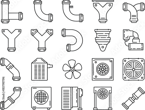 Ventilation And Pipe Icon Set