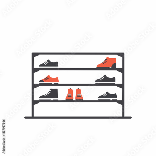 Organized Shoe Rack Displaying Various Styles of Footwear in a Modern Design