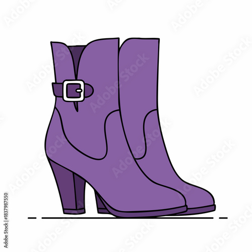Stylish Purple Ankle Boots with Buckle Detail, Fashionable Footwear Illustration