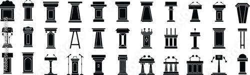 Podium and Tribune Silhouette Icon Set for Public Speaking, vector illustration