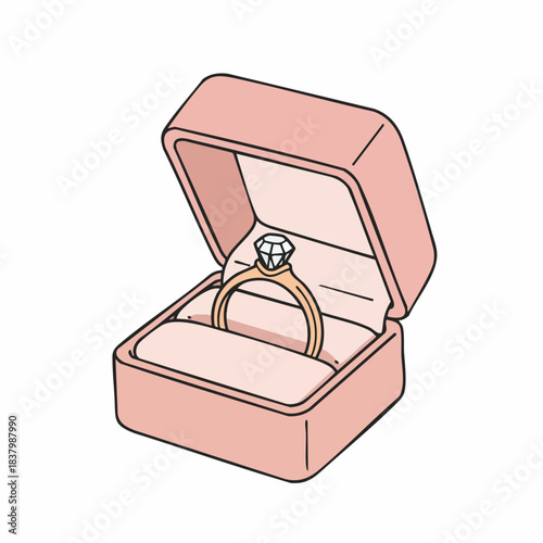 Diamond Engagement Ring in Pink Jewelry Box, Ready for Proposal