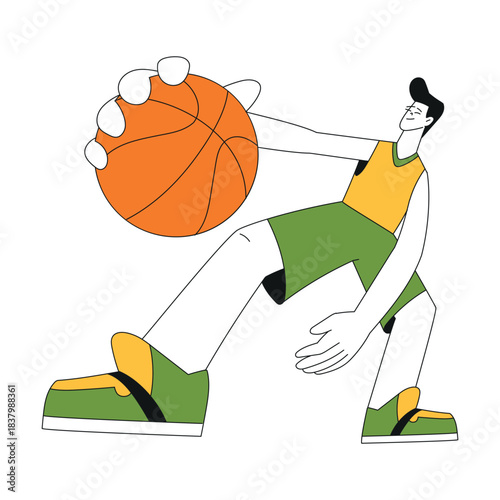 Sport with Man Character Play Basketball Game Vector Illustration