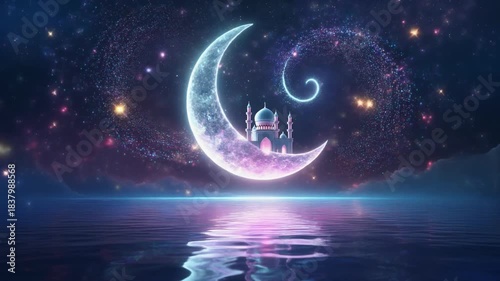 Crescent Moon Mosque, A Night Sky Delight Burger, Reflective Dreamscape