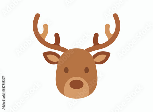 Cute Cartoon Reindeer Head with Antlers.