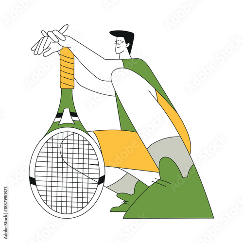 Sport with Man Character Play Tennis with Racquet Vector Illustration