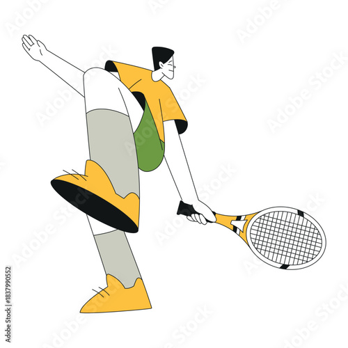 Sport with Man Character Play Tennis with Racquet Vector Illustration
