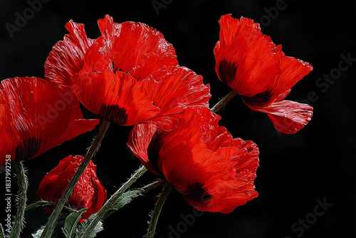 Red Poppies on Black Background – Floral Beauty and Elegant Contrast
