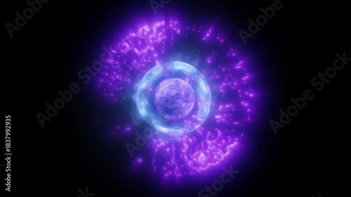 Glowing purple and blue energy sphere radiating light and plasma