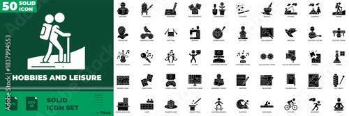 Hobbies And Leisure Solid Editable Icons set