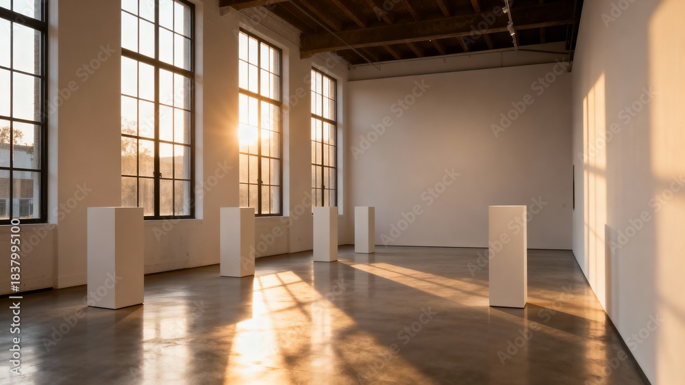 Obraz premium Museum Gallery White Cube Pedestal Modern Interior