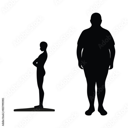 Two silhouettes of people are shown side by side, one thin and one overweight.