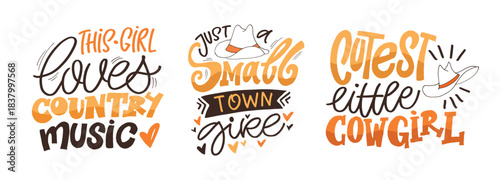 Cute hand drawn doodle lettering quote cowboy, little town. Lettering for t-shirt design, mug print, bag print, clothes fashion. 100% hand drawn vector image.
