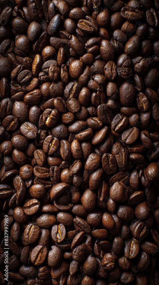 Obraz premium Freshly Roasted Coffee Beans on Dark Surface Background