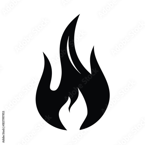 A black silhouette of a flame on a white background is a simple graphic representation of fire.