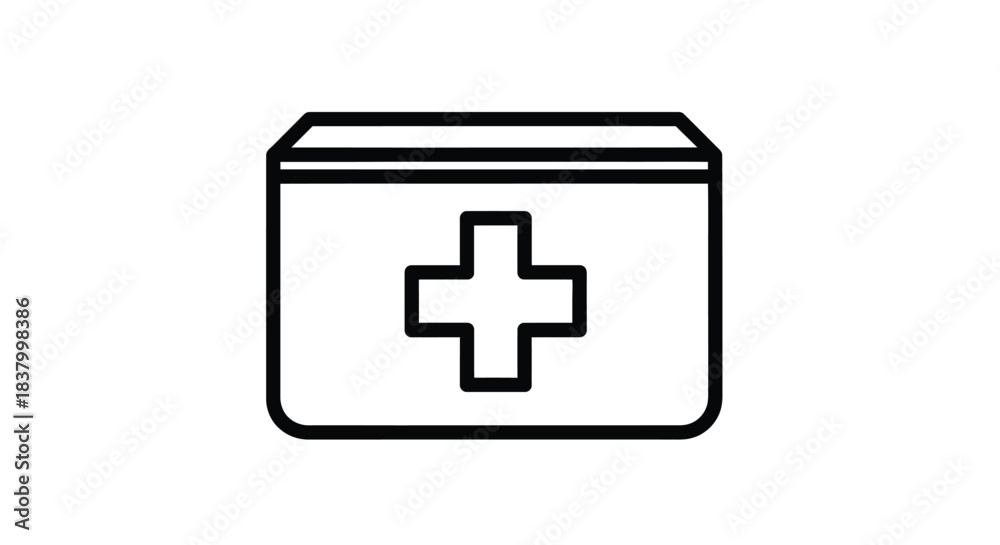 Fototapeta premium First aid kit outline icon with medical cross symbol