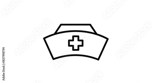 Black and outline nurse cap icon with a cross symbol