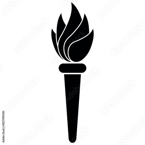 Torch flame silhouette, black icon of freedom, knowledge, power symbo