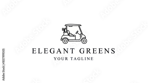 Minimalist line art logo featuring an elegant golf cart illustration with "Elegant Greens" text for branding.