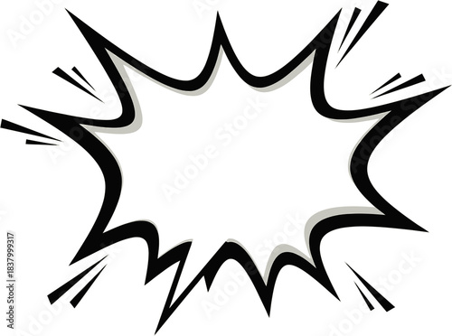 Dynamic comic book style explosion or speech bubble with black outline and radiating lines, perfect for impactful messages.