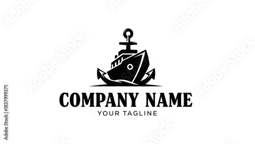 Bold black and white ship and anchor logo design for maritime or transport company branding.